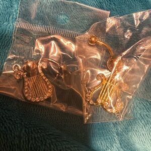 belly button lyre harp instrument charm adorn w/rhinestones w/case NEW